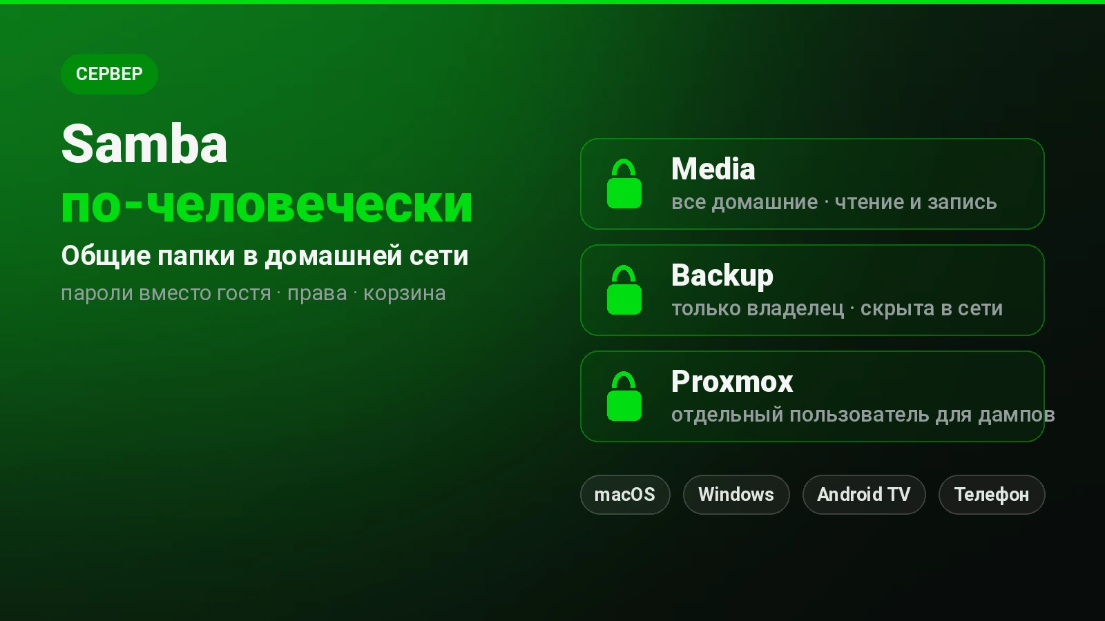 Настройка Samba: файловый сервер для macOS, Windows и телевизора