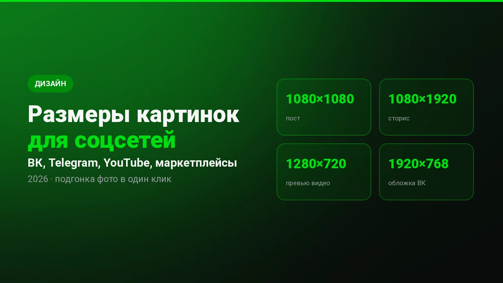 Размеры картинок для соцсетей в 2026 году: ВК, Telegram, YouTube и маркетплейсы