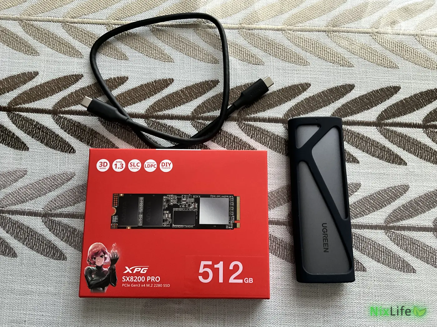 Коробка XPG SX8200 Pro 512 ГБ, бокс Ugreen и кабель USB-C