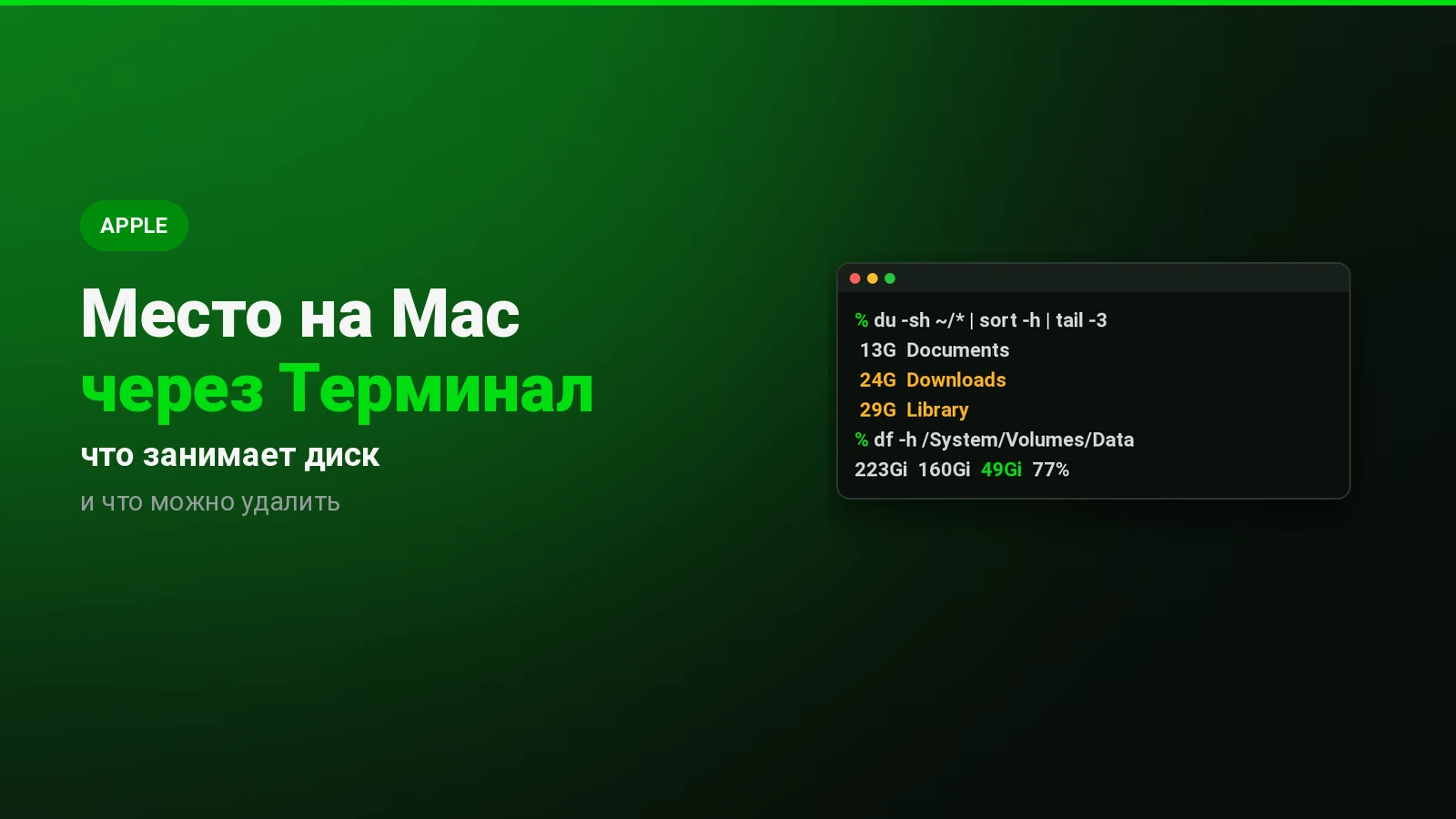 Как освободить место на Mac через Терминал: что занимает диск и что можно удалить